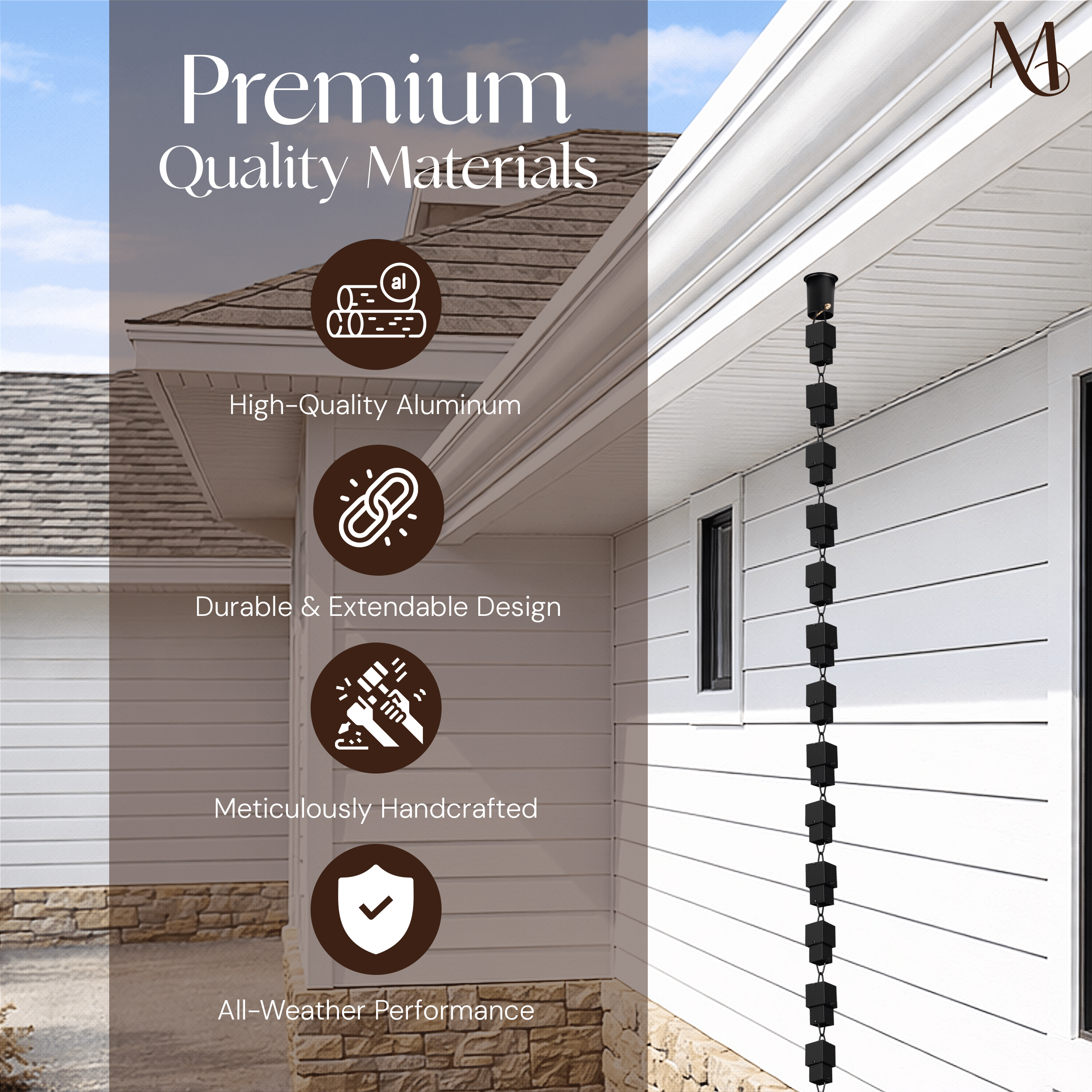 Aluminum Multi Cube Rain Chain Replacement Downspout for Gutters, Black Powder Coated Rain Chains > Aluminum Monarch Abode