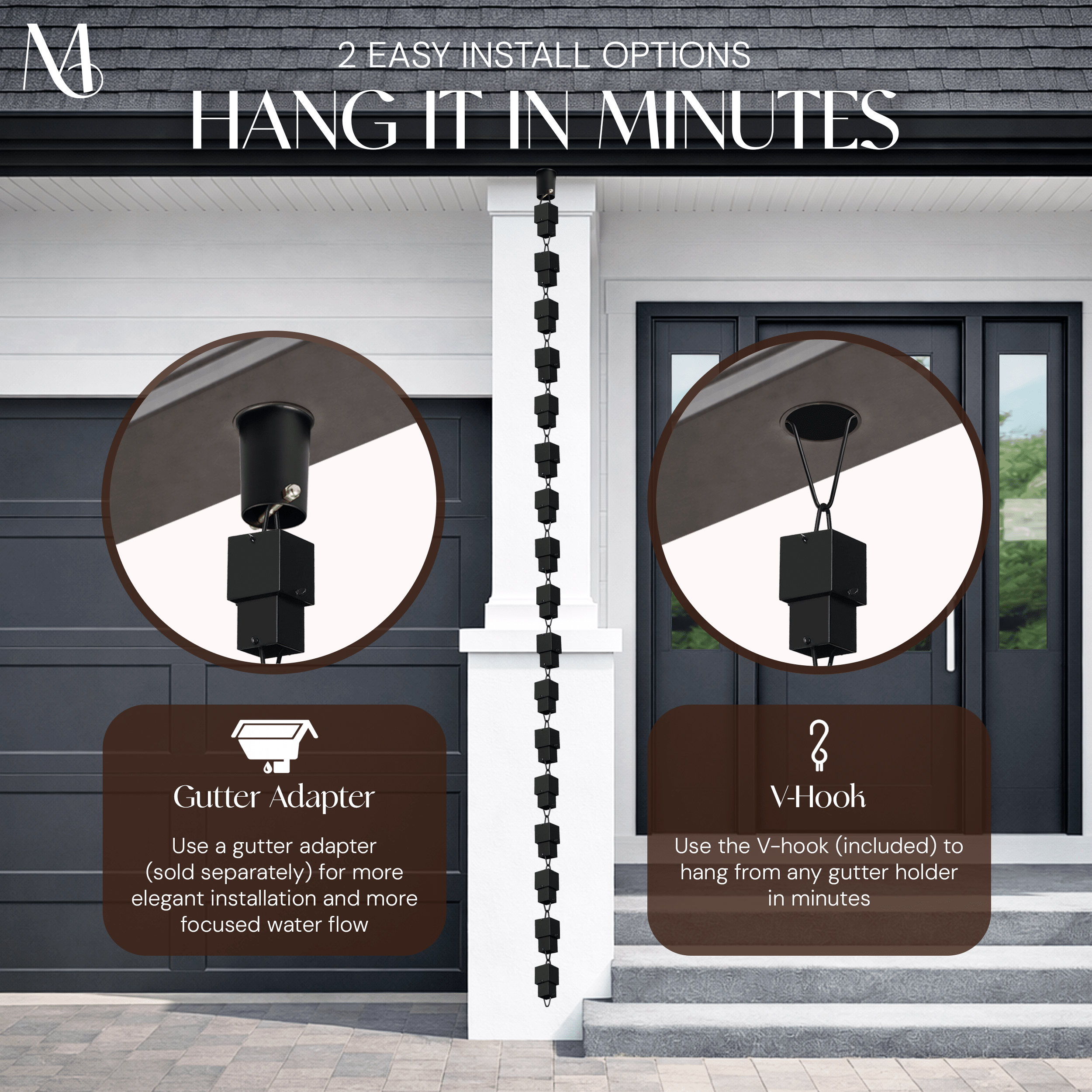 Aluminum Multi Cube Rain Chain Replacement Downspout for Gutters, Black Powder Coated Rain Chains > Aluminum Monarch Abode
