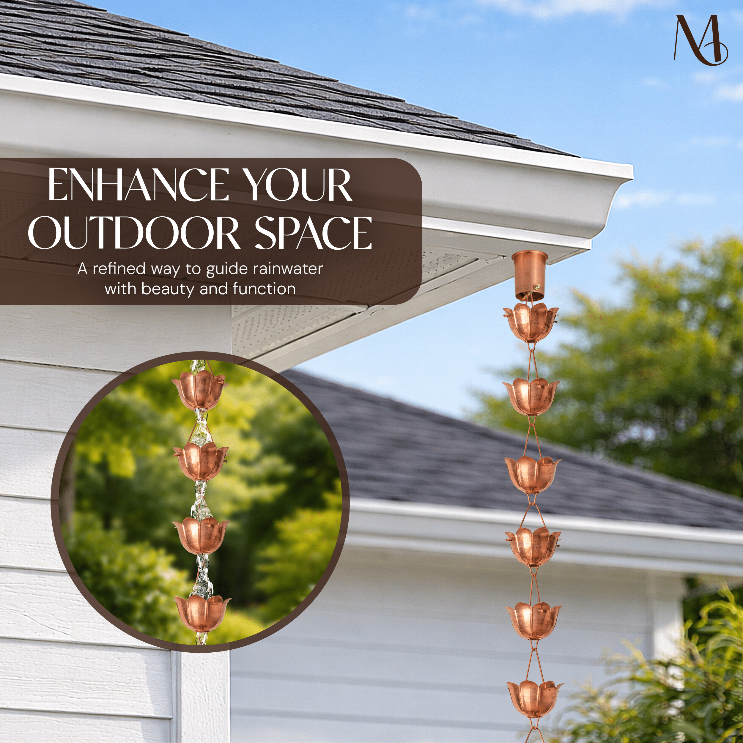 Pure Copper Lotus Cup Rain Chain Replacement Downspout for Gutters Rain Chains Monarch Abode