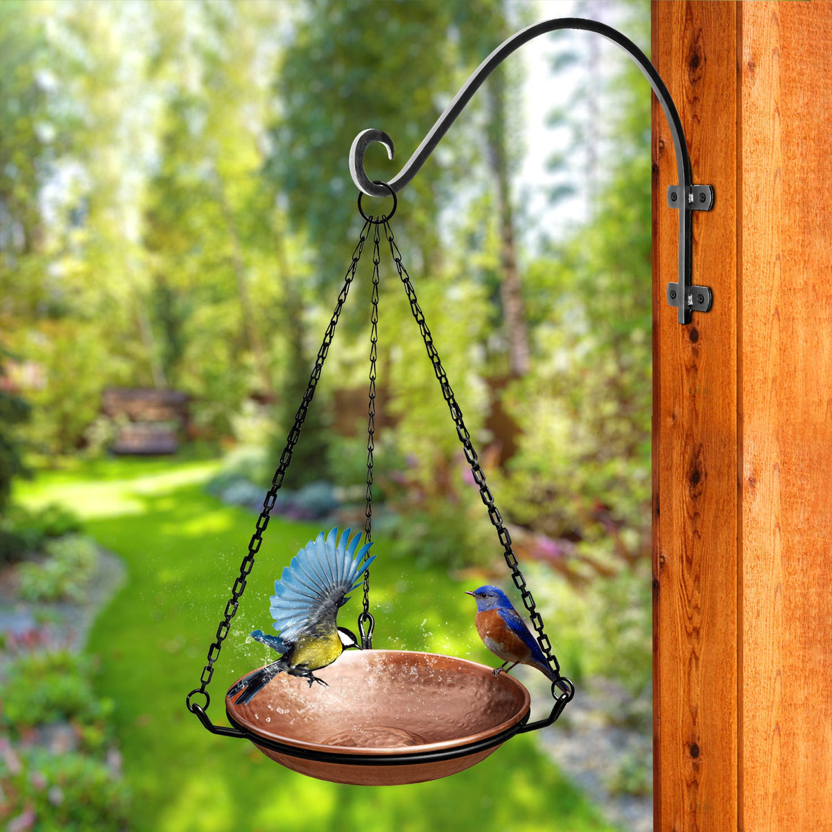 Pure Copper 11 inch Diameter Bird Bath, Bird Feeder with Hanging Chain