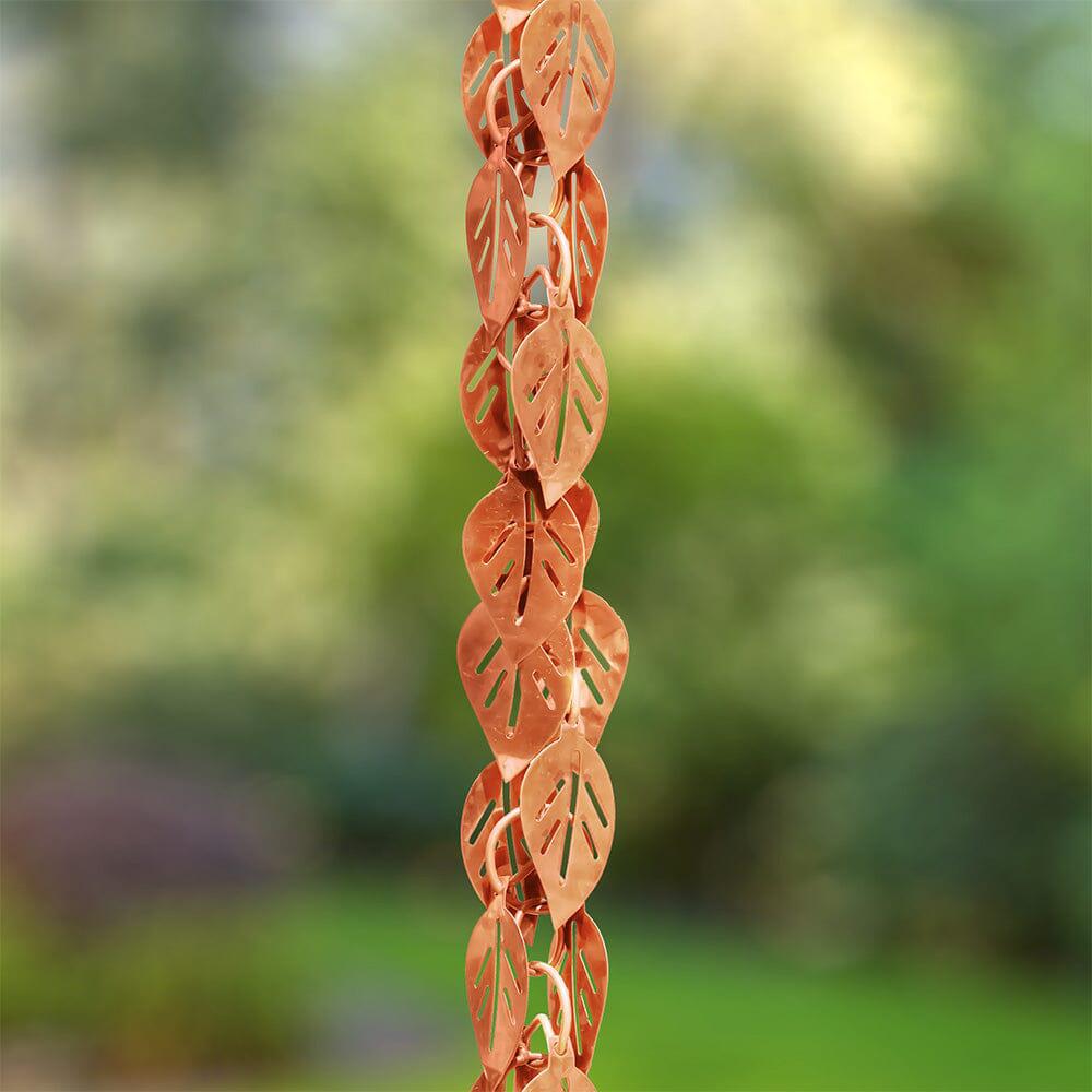Pure Copper 8.5 Ft Leaves Rain Chain Rainwater Downspout