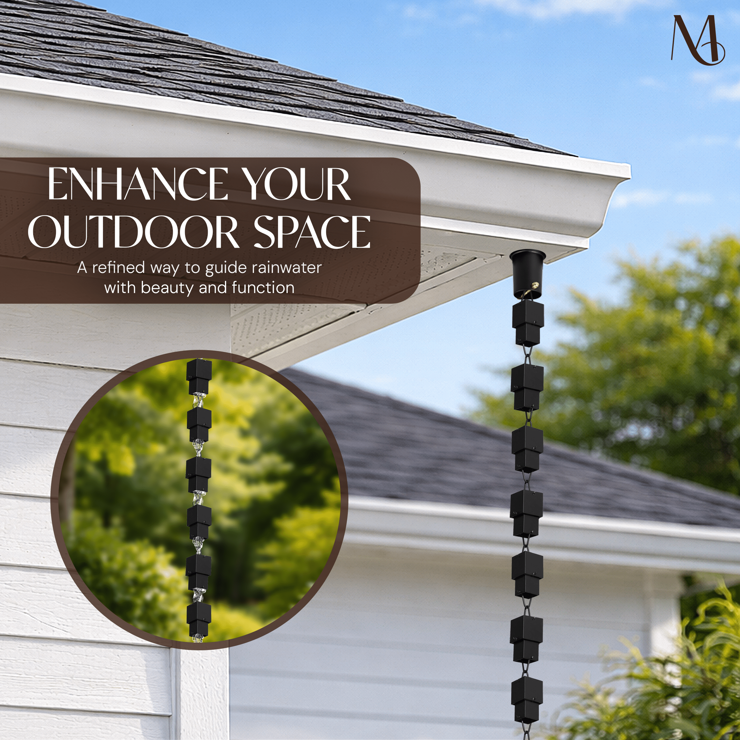 Aluminum Multi Cube Rain Chain Replacement Downspout for Gutters, Black Powder Coated Rain Chains > Aluminum Monarch Abode 