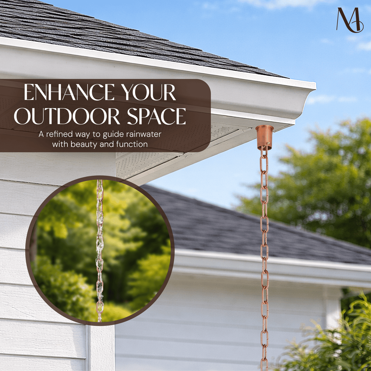 Aluminum Traditional Link Rain Chain Gutter Downspout, Brushed Copper ...