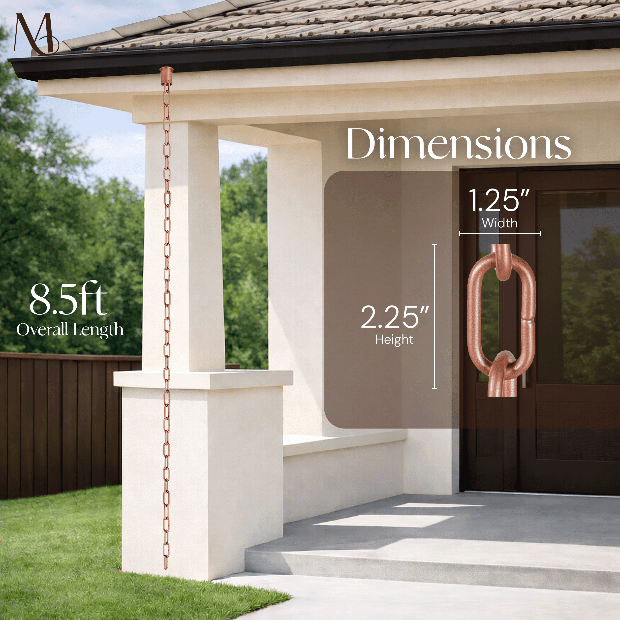 Aluminum Traditional Link Rain Chain Replacement Downspout for Gutters, Brushed Copper Finish Rain Chains > Aluminum Monarch Abode 