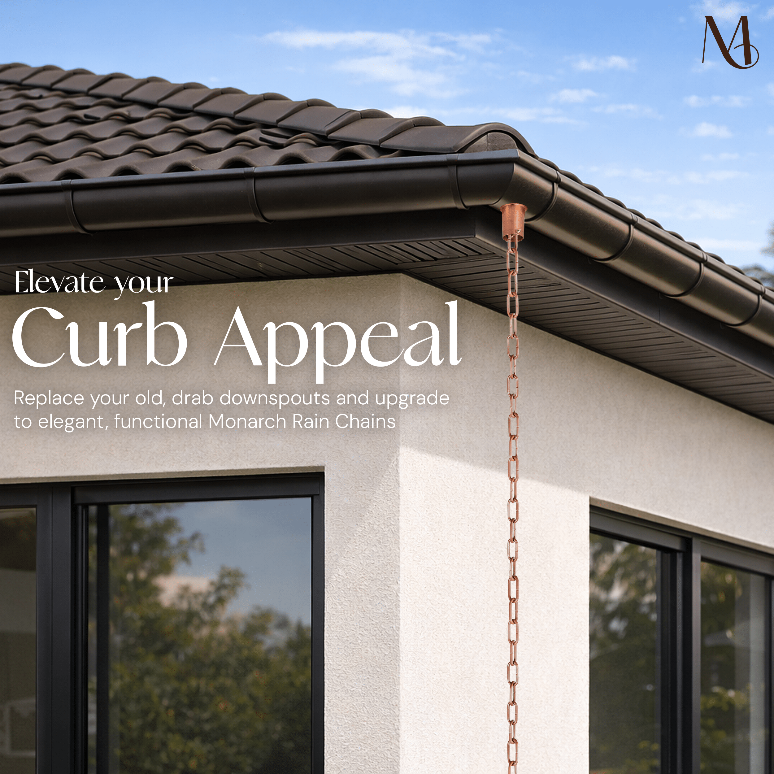 Aluminum Traditional Link Rain Chain Replacement Downspout for Gutters, Brushed Copper Finish Rain Chains > Aluminum Monarch Abode 