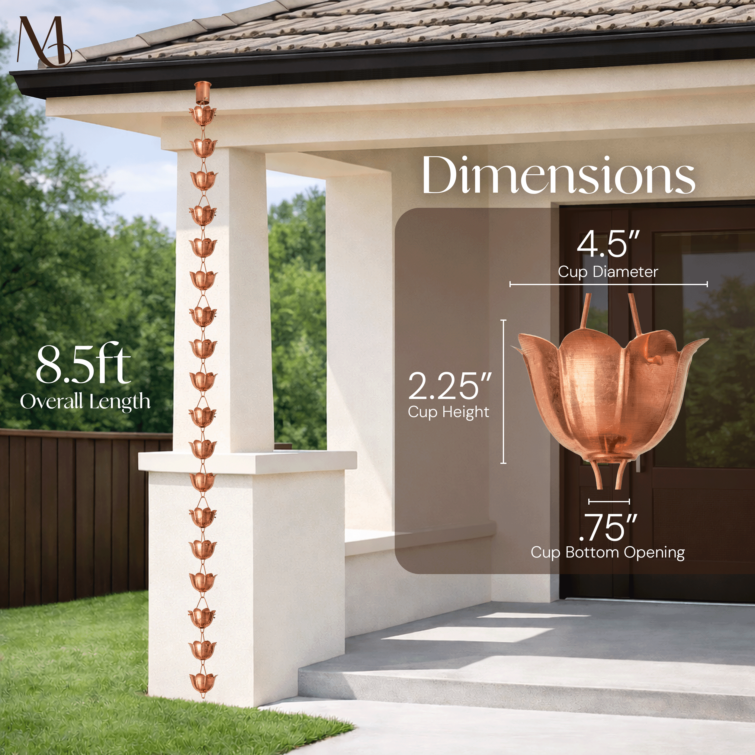 Pure Copper Lotus Cup Rain Chain Replacement Downspout for Gutters Rain Chains Monarch Abode 