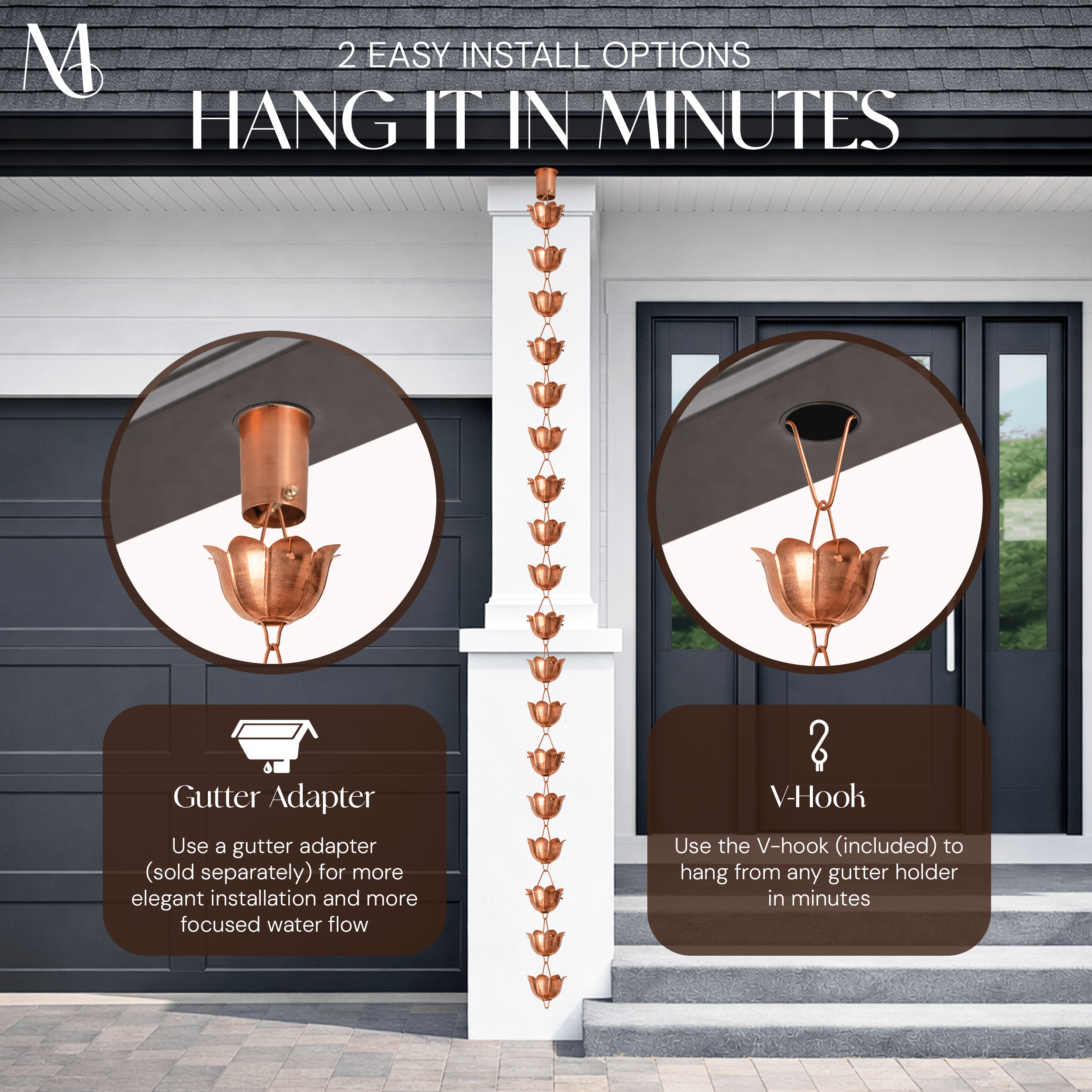 Pure Copper Lotus Cup Rain Chain Replacement Downspout for Gutters Rain Chains Monarch Abode 