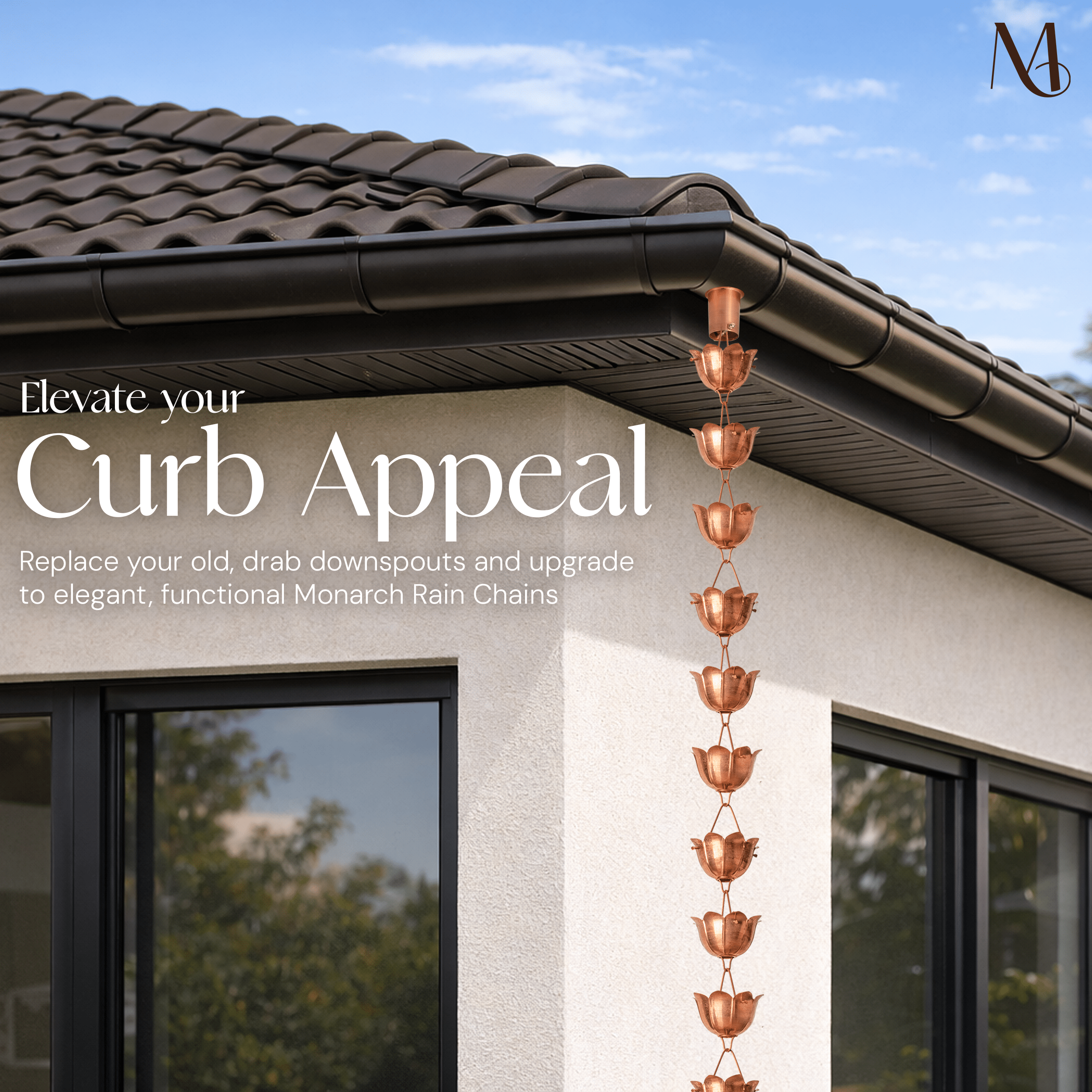 Pure Copper Lotus Cup Rain Chain Replacement Downspout for Gutters Rain Chains Monarch Abode 