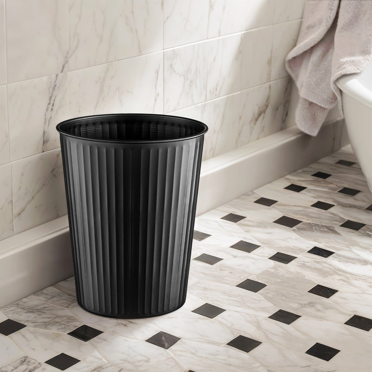 Small Ridge Embossed Metal 10 inch Wastebasket Trash Can | Monarch ...