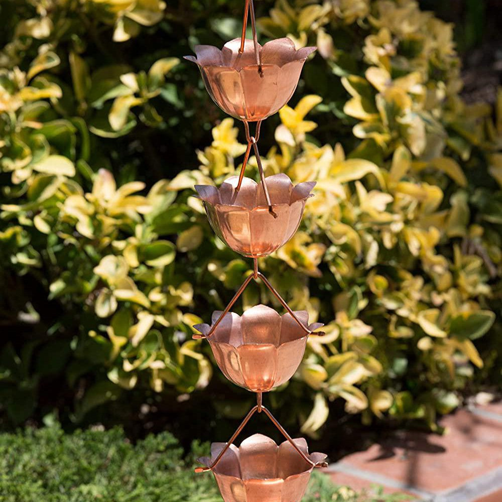 Monarch Rain Chains™ Pure Copper Lotus Rain Chain 8.5 ft Rain Chains > Copper Monarch Abode 